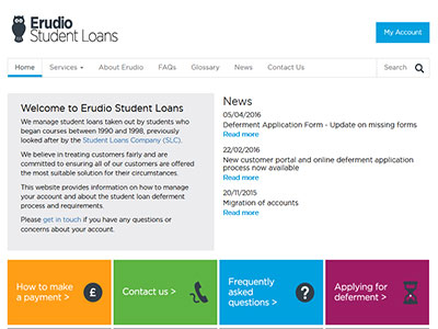 Erudio Student Loans homepage