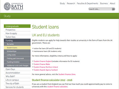 university of bath student loans