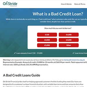 Onstride Finance homepage