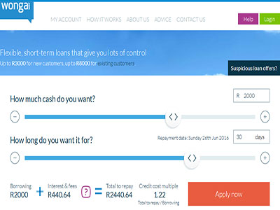 Wonga homepage