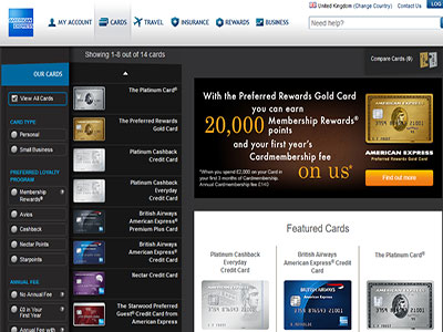 American Express homepage