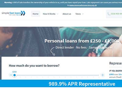 Simple Fast Loans homepage