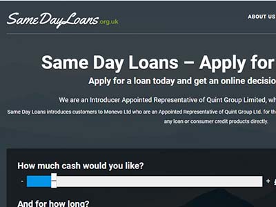 Same Day Loans homepage