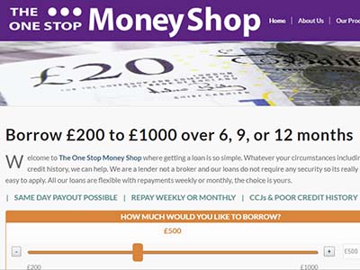 The One Stop Money Shop homepage